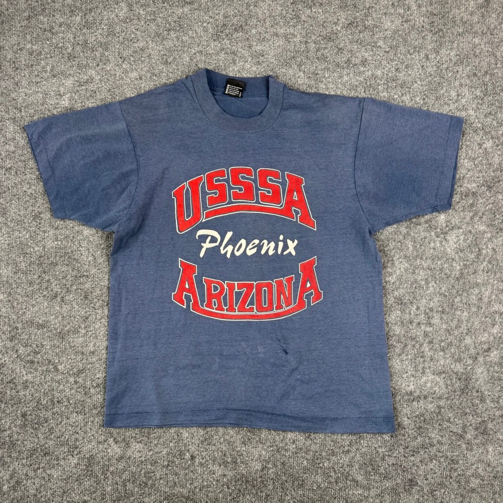 Screen Stars T-shirt Mens L Blue USSSA Phoenix Arizona Vintage USA Made Stain